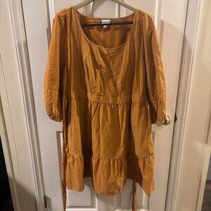 Ava & Viv Women's Balloon 3/4 Sleeve A-Line Dress 1X Copper Mustard Yellow NWOT